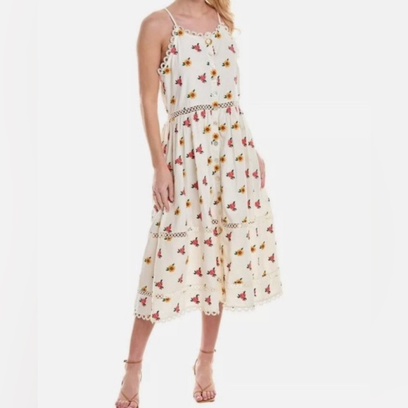 FARM Rio Dresses & Skirts - FARM Rio Cream and Red Embroidered Midi Dress